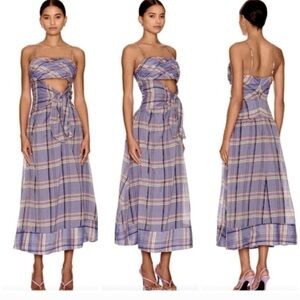 NWT Cinq A Sept Loise Plaid Cutout Midi Dress in Pale Iris Multi